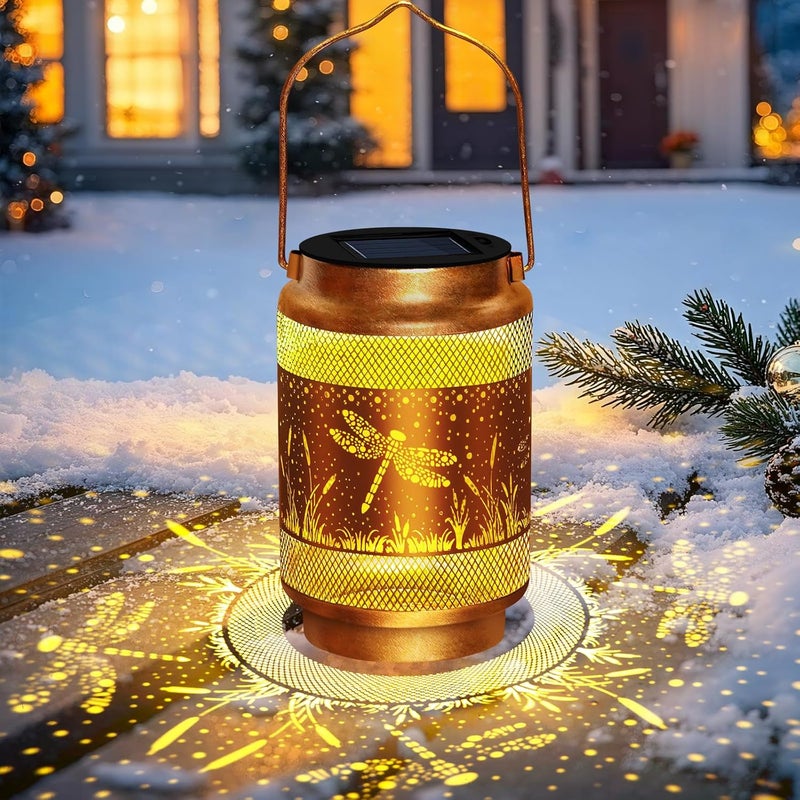 EDOF Dragonfly Solar Lanterns Outdoor Waterproof,Hanging Solar Lights Dragonfly Garden Decor,Decorative Lanterns for Yard Lawn Porch Patio Pathway Tabletop,Christmas Decorations Gift for Women Grandma Mom - Image 1